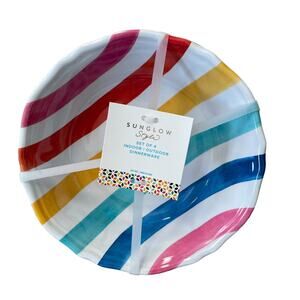 4pc Multi Colored Rainbow Striped Melamine Salad Bowls SUNGLOW STYLE 7.5" NEW